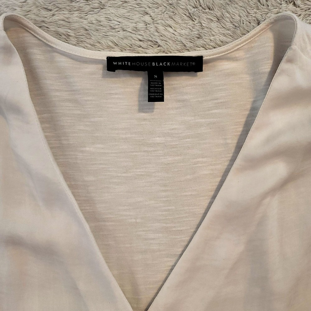 White House Black‎ Market Off White Blouse Small 3/4 Tie-Sleeve Lightweight